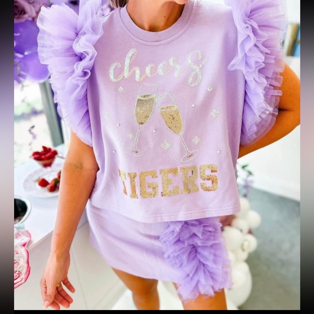 Queen Of Sparkles Lavender Cheers Tigers Ruffle 2 Piece
